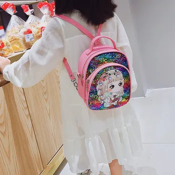 

Surprise Doll New Children Sequins Tide Sequins Backpack Double Zipper Small Fresh Cute Bag For Children Festival Gift #YJ