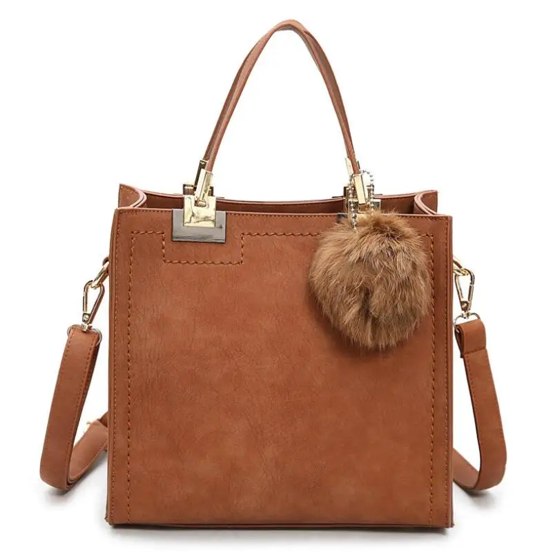 

Fashion PU Leather Women Handbag Hair Ball Scrub Shoulder Bag Women Simple Small square Crossbody Bag Vintage Messenger Bag