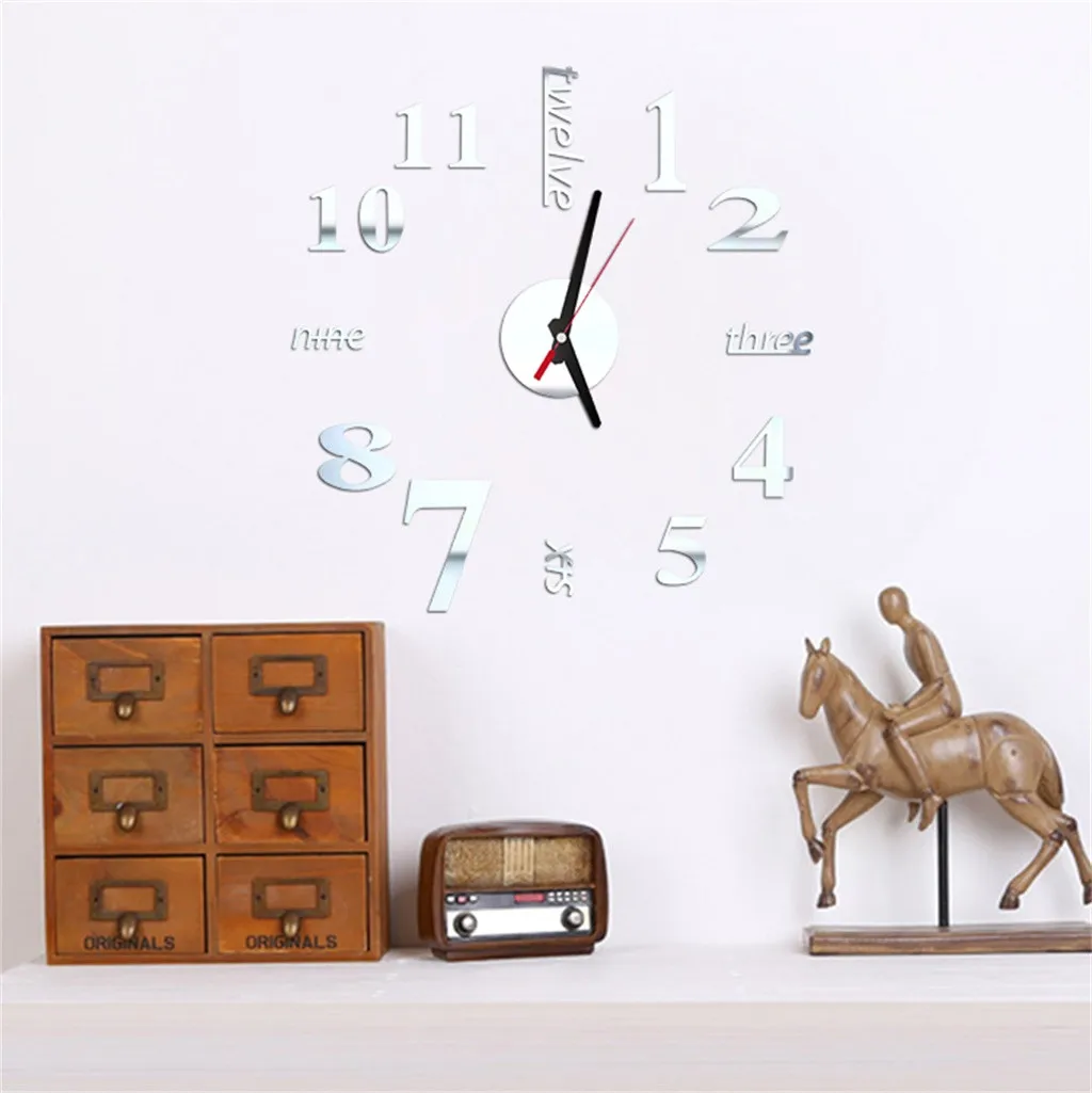 3d Diy Roman Numbers Acrylic Mirror Wall Sticker Clock Home Decor Mural Decals Removable Art Decal Sticker Home Decor Livingroom