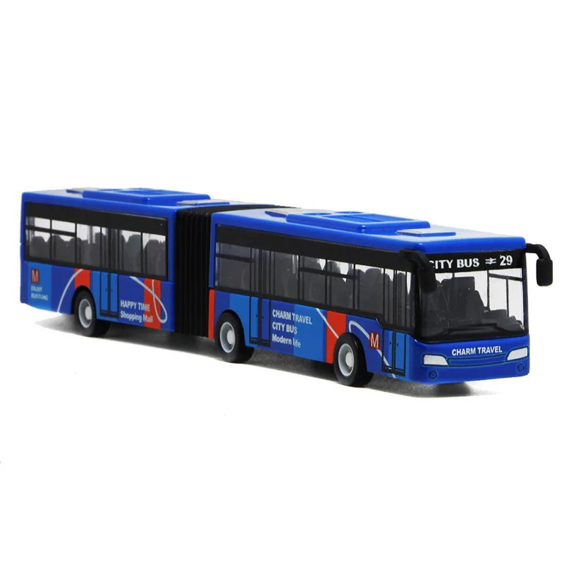 1: 64 модель автобуса игрушки автомобиль набор двойной автобус Вытяните назад сплав игрушка расширенная версия автобуса сплав модель автомобиля Коллекционная модель игрушки - Color: Blue