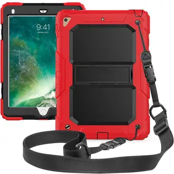 

For Apple ipad air 2 Shockproof Heavy Duty Case Silicone+PC Kickstand Case With Wrist+Shoulder Strap For Apple ipad air 2+gifts