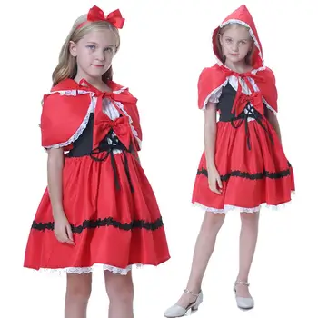

Children Girl Little Red Riding Hood Costume Cosplay Role-playing Party Dress up Skirt DS Clothing For Party