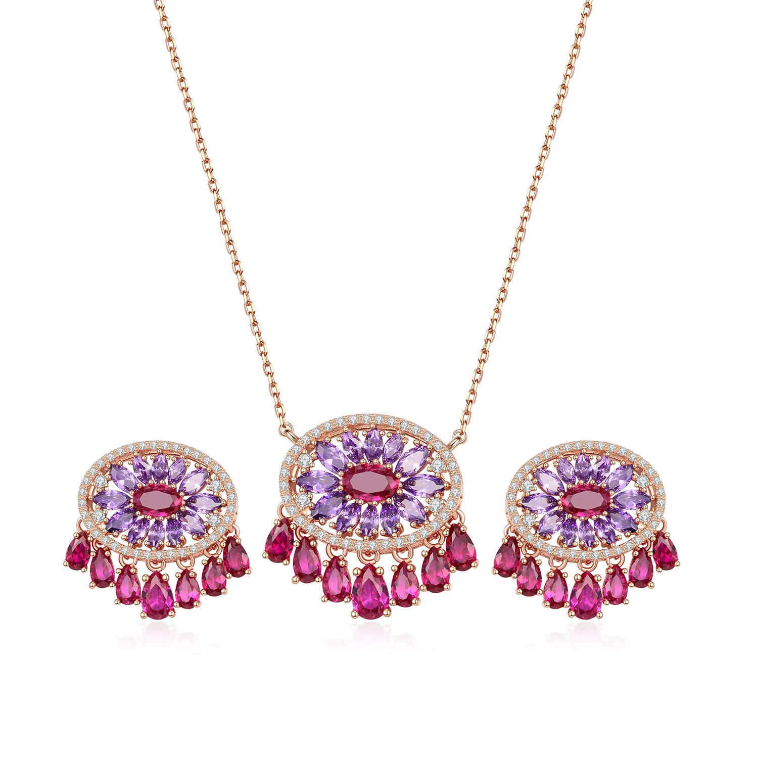 Циркон круглая серьга-гвоздик капля серьги кулон ожерелье набор для женщин Роза