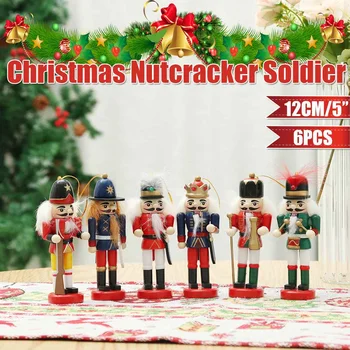 

6PC Christmas Nutcracker Soldier Christmas Decoration Santa Claus Doll Wooden Nutcracker Ornaments Best New Year Gifts 12CM