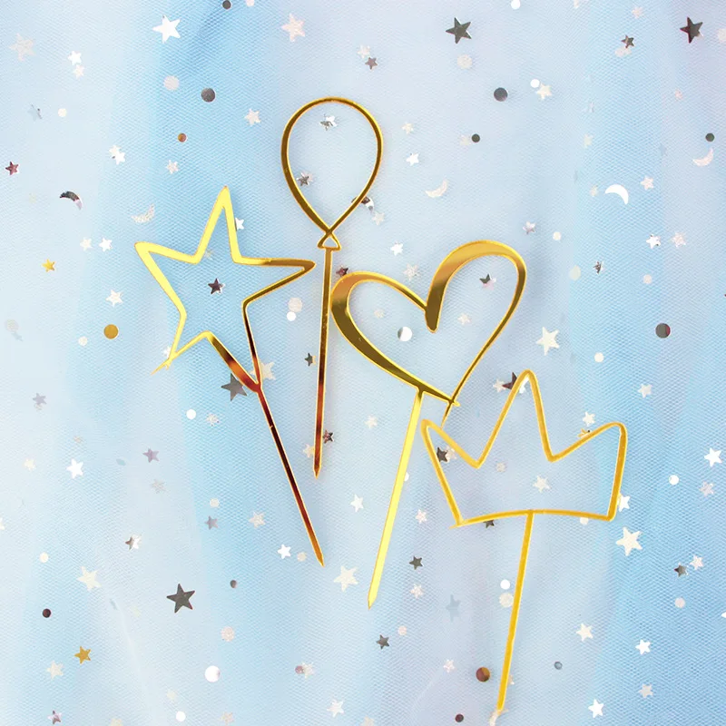 

Gold Black Cake Toppers Acrylic Heart Crown Star Shaped Cake Top Flag Cake Decoration Picks for Wedding Birthday Party Supplies