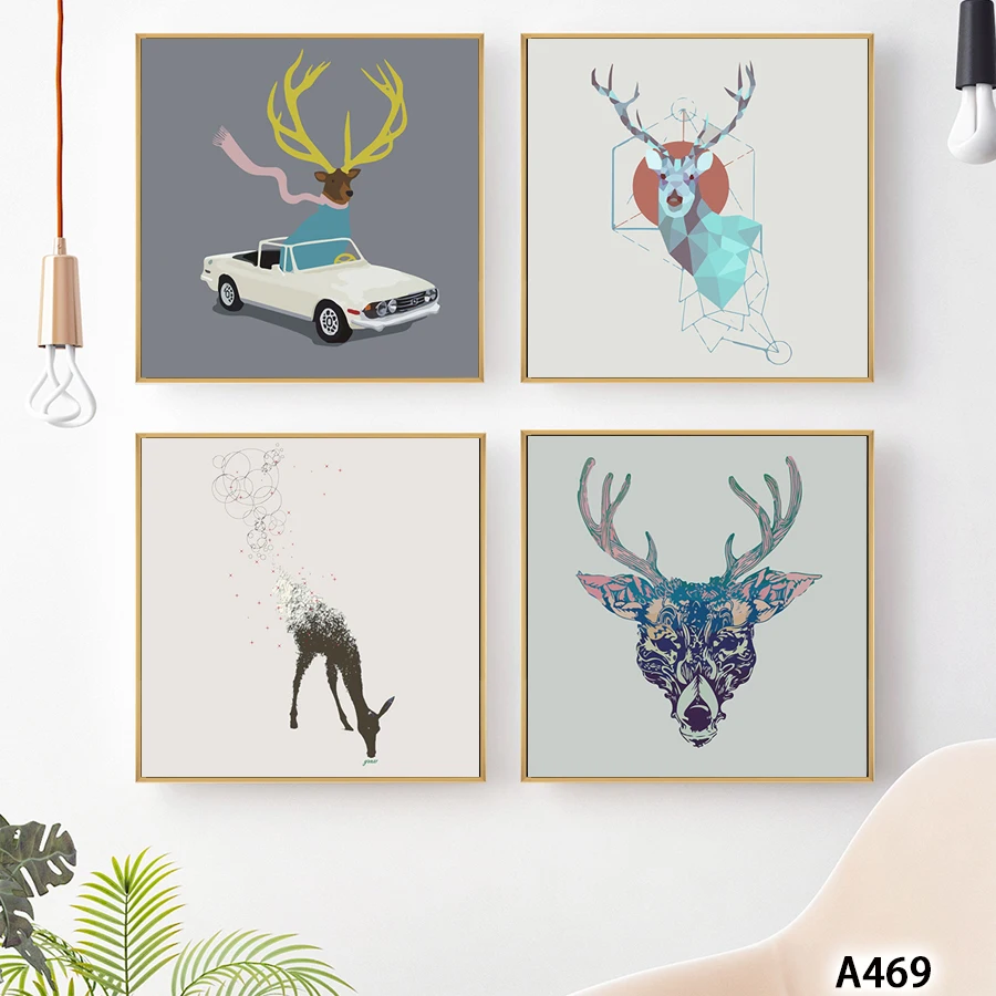 

Abstract Oil Painting Print on Canvas 4pcs Cartoon Animal Deer Canvas Art Print Canvas Painting Wall Art Picture for Home Decor