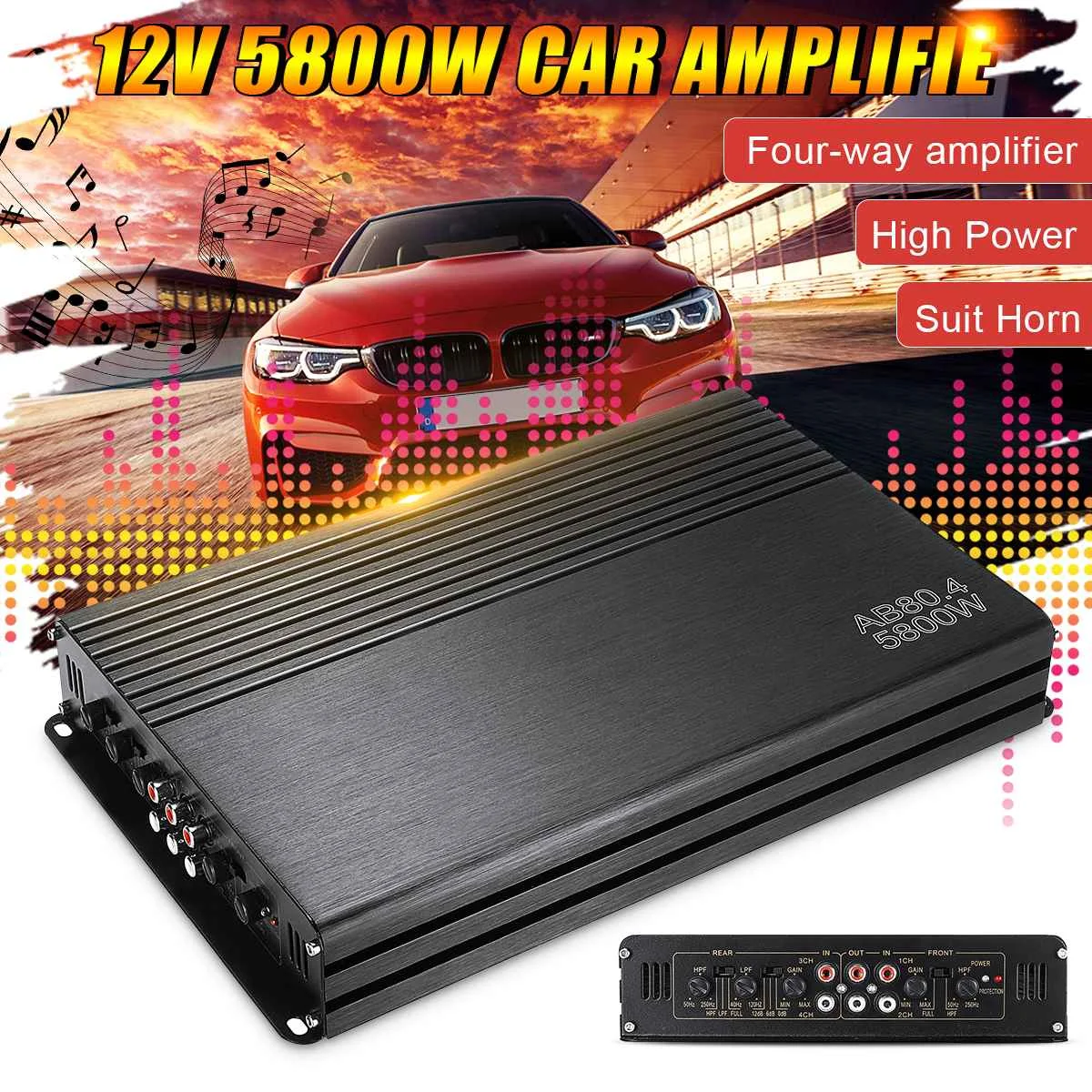 

5800W 12V High Power Car Amplifier Subwoofer 4 Channel HiFi Stereo Amp Audio Amplifier Car Sound Amplifiers