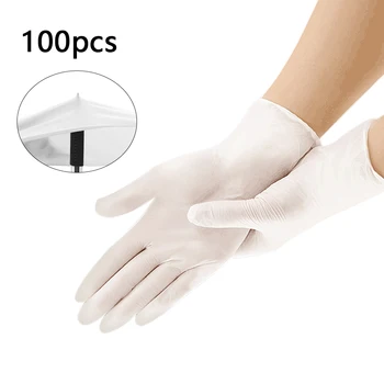 

100pcs Disposable Latex Gloves White Non-Slip Acid and Alkali Laboratory Rubber Gloves Waterproof Household Cleaning Products