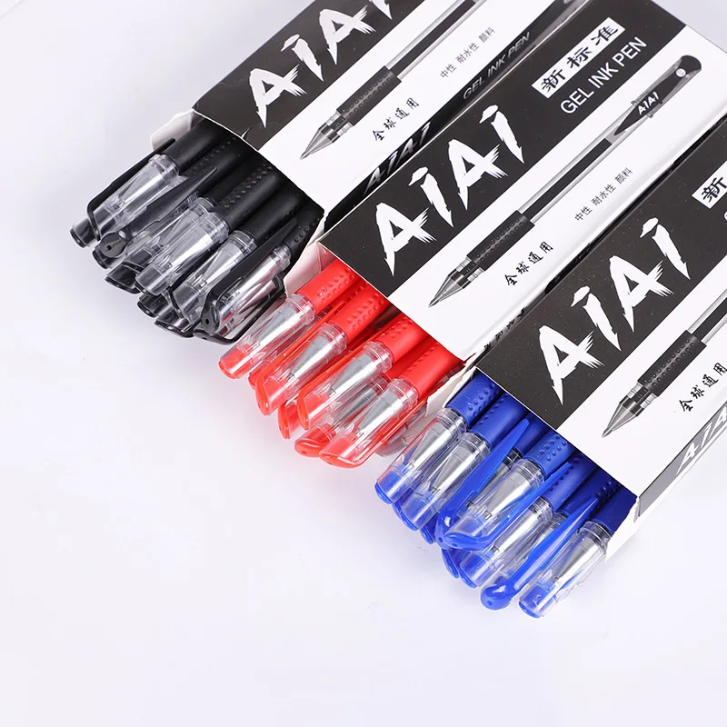 Black Red Blue Gel Pen 1 Box Is 12 Pcs 0.5mm Stationery Student Stationery Needle Water-based Pen Office Signature Pen Wholesale