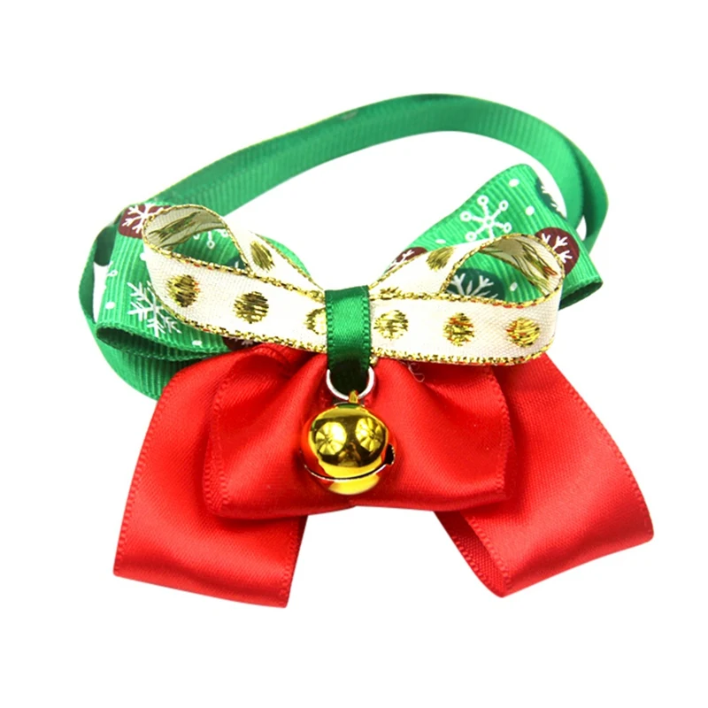 

New Pet Cat Dog Santa Hat Adjustable Bow Tie Collar Necklace Jewelry With Gold Bell Charm Costume Christmas Outfits #r