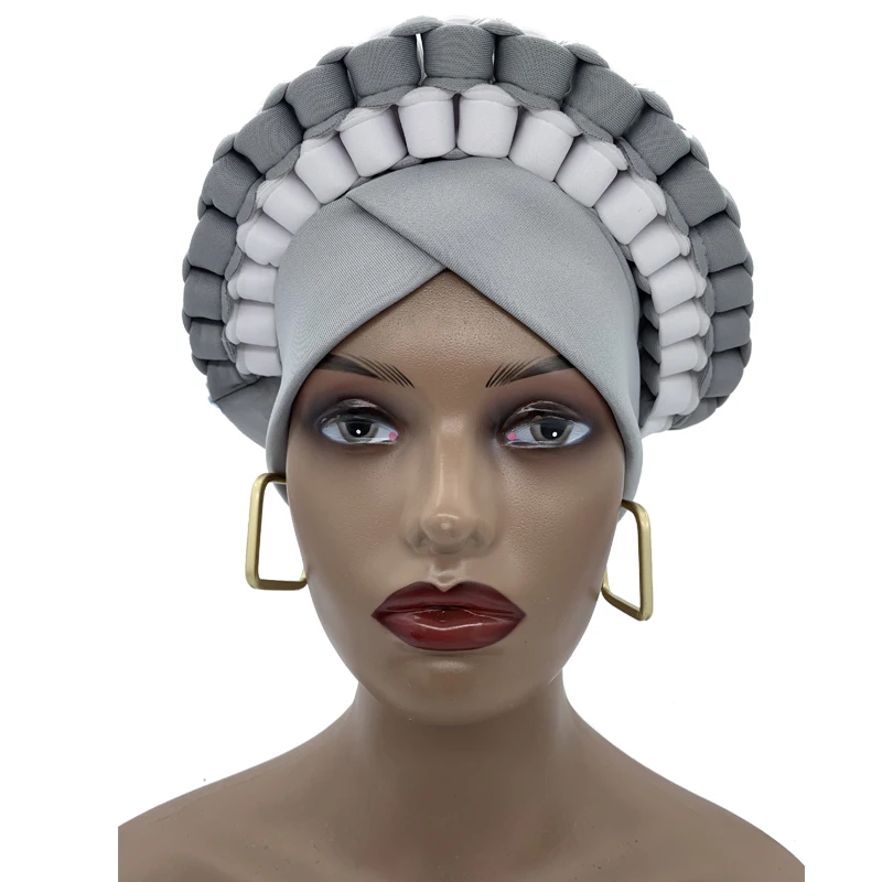 Elegant African Aso-oke Headtie Ready to Wear Nigeria Auto Geles Women Wrap Head Bonnet Muslim Hat