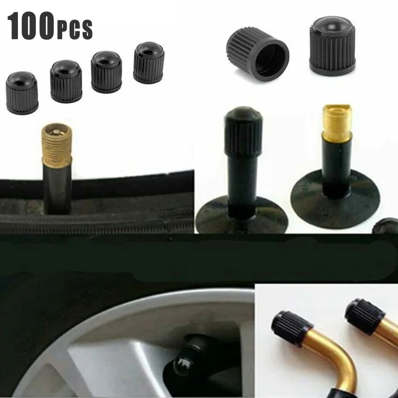 100 шт черный пластиковый колпачок воздушного клапана для автомобильных шин, обода для колес, набор аксессуаров