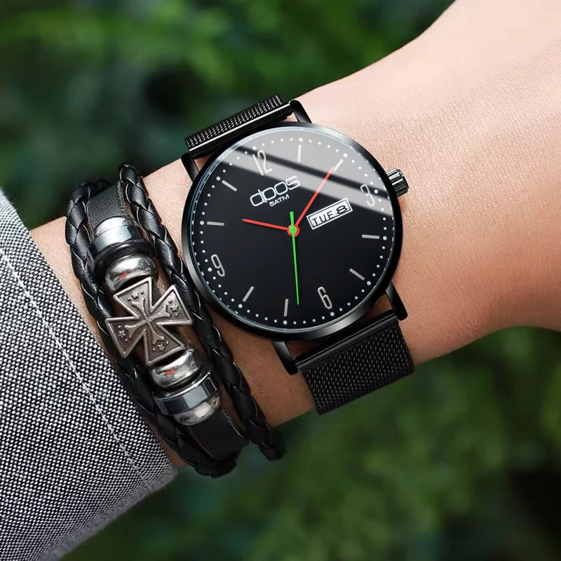 

New DPOS Top Brand Luxury Mens Watches Male Clocks Date Sport Military Clock Mesh Steel Strap Quartz Business Men Watch Gift