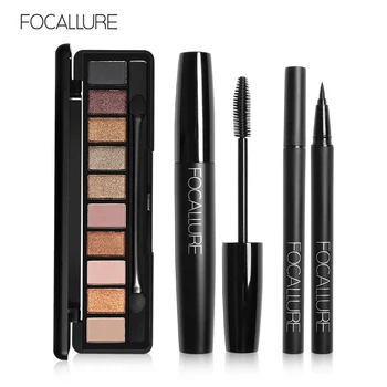 

FOCALLURE 3PCS Eye Makeup Set Waterproof Eyeliner Long-lasting Mascara Professional Eyeshadow Palette Pigment Cosmetic Kit