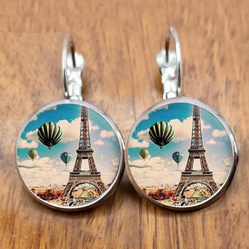 City of Romance France Paris Eiffel Tower Literary Simple Style Earings Glass Cabochons Jewelry DIY Earring Women Lover Gifts