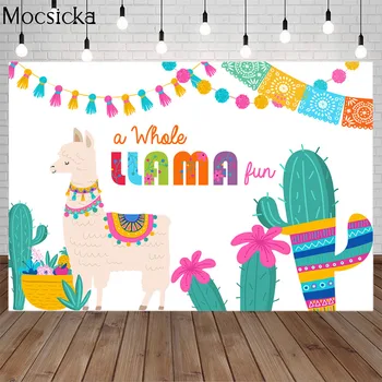 

Mocsicka Fiesta Llama Photography background Fun Cactus Below Mexican Theme Backdrop Birthday Party Decoration Props Studio