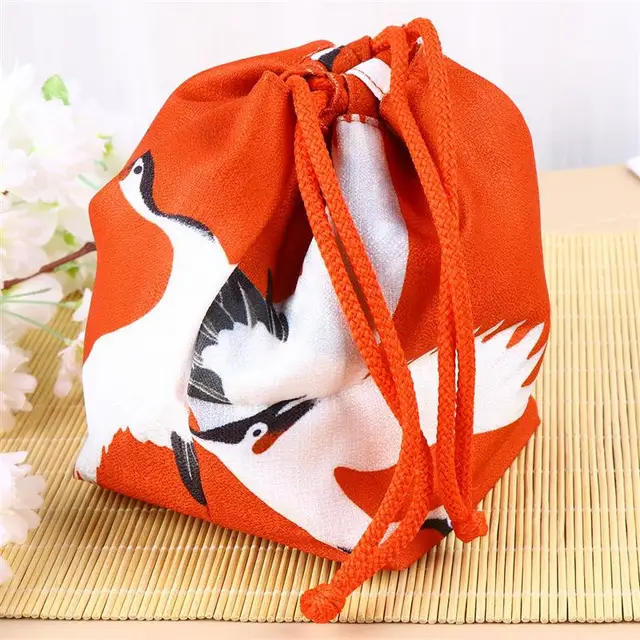 NUOBESTY Japanese Drawstring Bag Kimono Purse Pouch Cherry Blossom