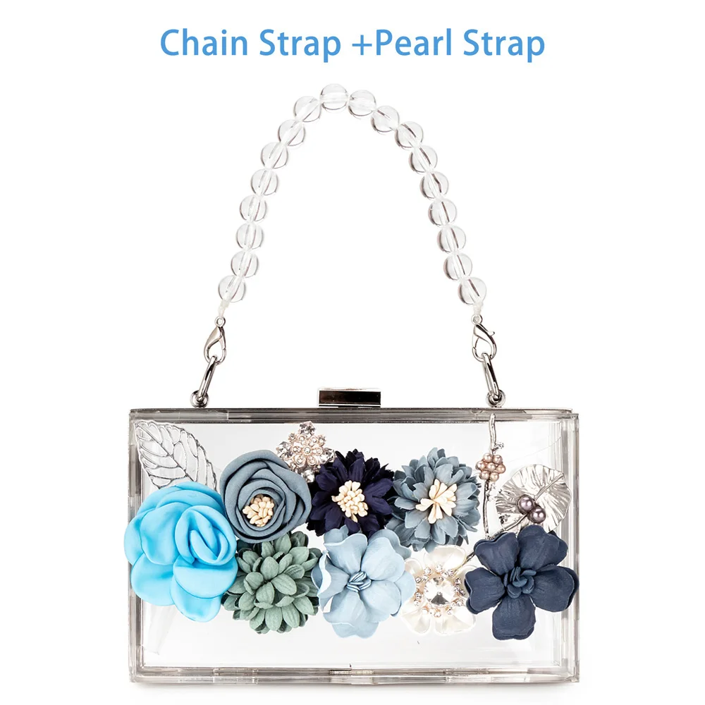 Silver Flower Purse Женский акриловый цветочный клатч, Сумочка через плечо, вечерние сумки, ремешок на цепочке для свадьбы, выпускного, банкета, идеальный подарок, Золотая рамка - Цвет: Silver Flower Purse