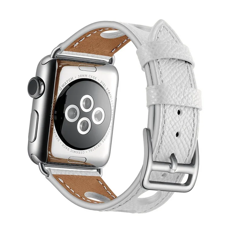 Ремешок для часов из натуральной кожи с логотипом Herm для Apple Watch Series 5 4 3 2 1 44 мм 40 мм 42 мм 38 мм Замена для iWatch браслет - Цвет ремешка: White