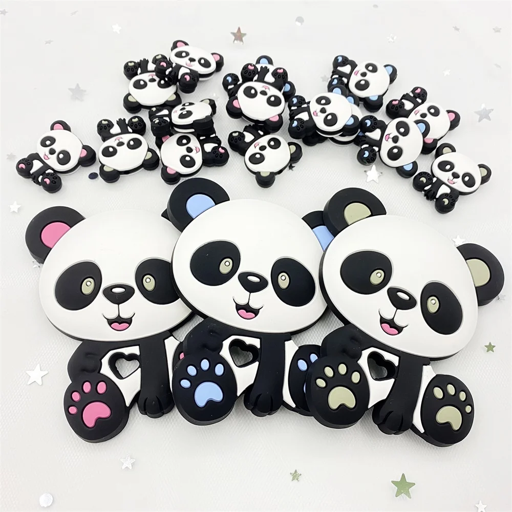 5pcs 팬더 실리콘 비즈 Teether  Teething 펜던트 BPA 무료 식품 학년 실리콘 Teethers 베이비 케어 Pacifier 체인 DIY