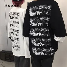 NYOOLO Харадзюку стиль черный белый комикс печати лоскутное Поддельные 2 шт. Топ осень уличная одежда с длинным рукавом футболки женская мужская одежда