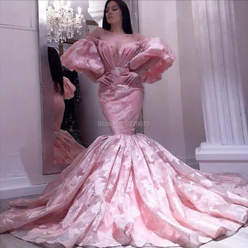 

Off The Shoulder Pink Evening Dress Organza Mermaid/Trumpet Formal Dress Full-Length Printing Custom Party Dress Zipper Dubai