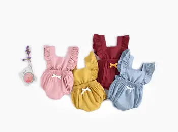 

2020 hotsales Baby Girls 0-2 years old cotton sleeveless Romper with bow Children fashion Jumpsuit