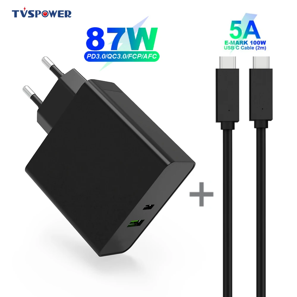 

87W TYPE-C USB-C Power Adapter,1Port PD65W QC3.0 Charger For USB-C Laptops MacBook Pro/Air iPad Pro,USB for S8/S10 iPhone ipad