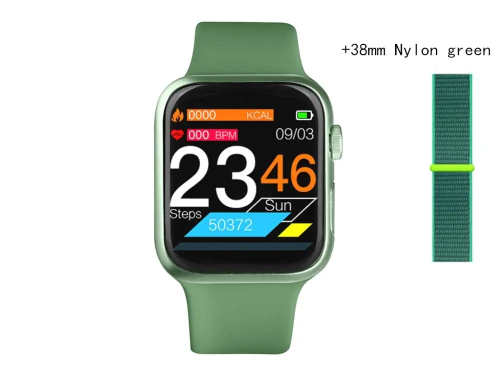 green and Nylon Предпродажа для Apple 38 мм 40 ремешок P20 1," HD полный сенсорный экран для женщин и мужчин Смарт-часы пульсометр кровяное давление фитнес-трекер - Цвет: green and Nylon