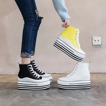 

2020 Autumn Leisure Women's Shoes Inside Increase Muffin With Gao Help Shoes Popular Canvas Board Shoes Wenzhou Shoes