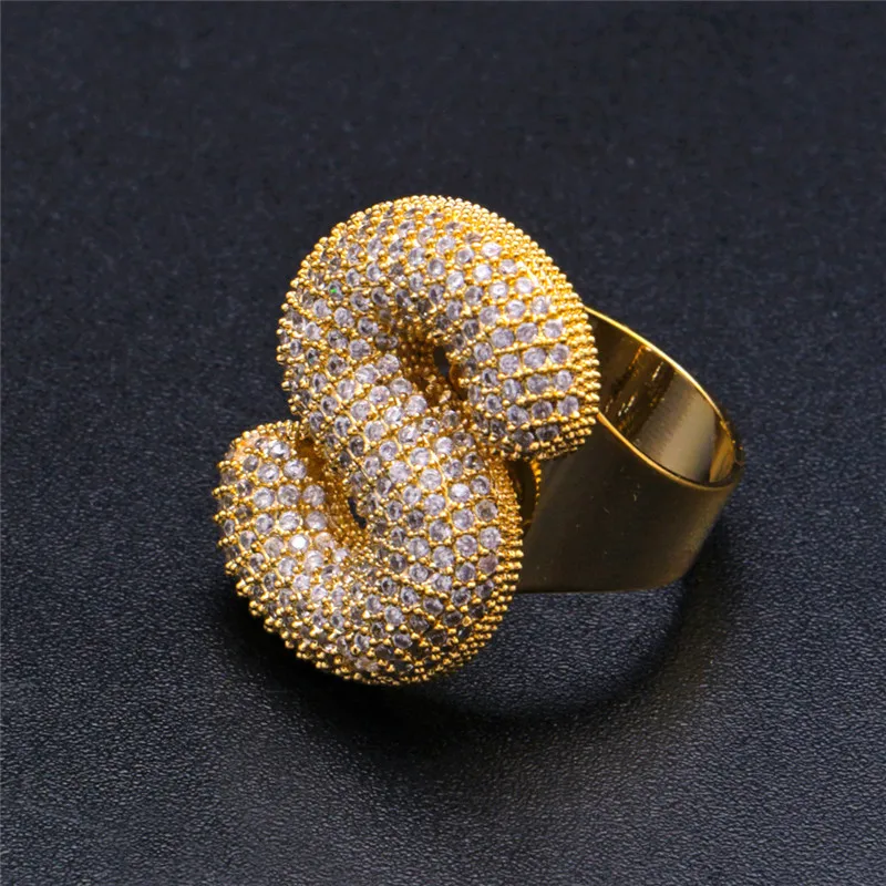 gold color S OMYFUN Hip-Hop Bling Ring A-Z Bubble Full CZ Iced Letter Rings Gold Silver Color Anillo Anel Male Accessory Bijoux Free Shipping - Цвет основного камня: gold color S