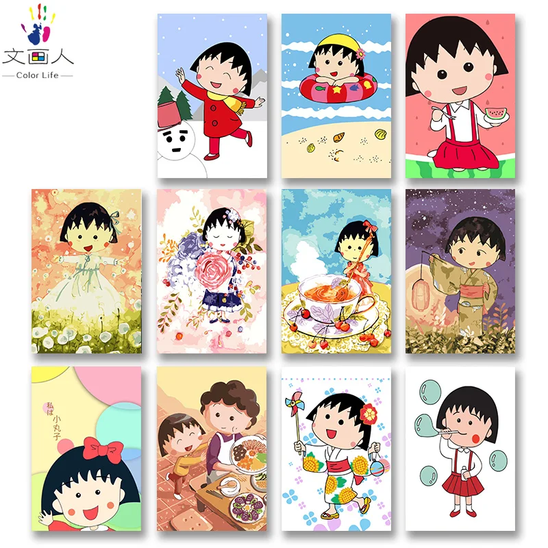 DIY картинки для раскраски по номерам с цветами Chibi Maruko японская Классическая картина Рисование Живопись по номерам в рамке дома