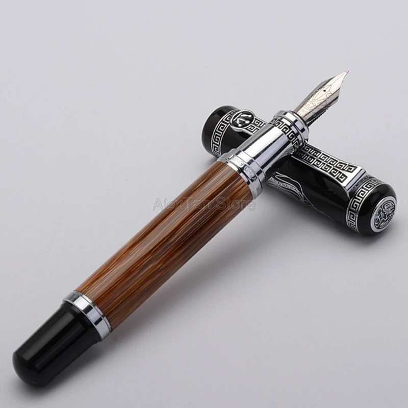 Duke Great Confucius Natural Bamboo Metal Embossed Pattern Fountain Pen Iridium Medium Nib 0.7mm Ink Fountain Pen