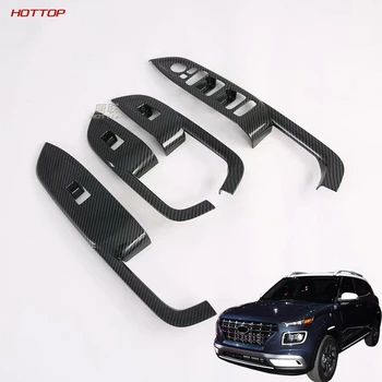 

ABS Carbon Fiber Texture Black Window Switch Adjust Lift Panel Cover Trim Garnish Frame for Hyundai VENUE 2019