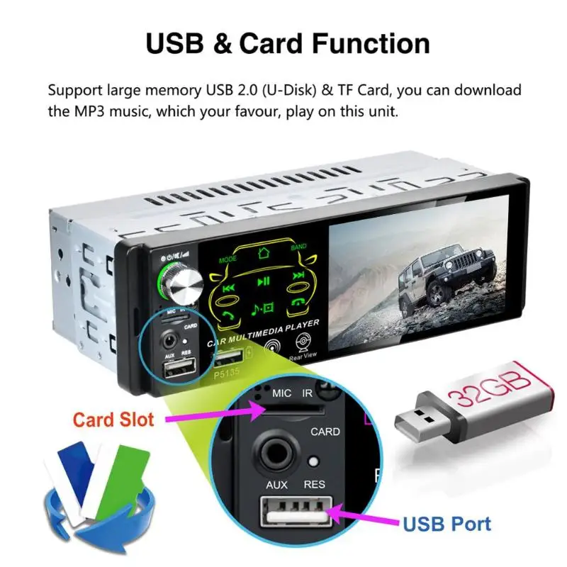 4,1 дюймовый сенсорный экран P5135 Bluetooth автомобильный стерео USB AUX FM радио головное устройство