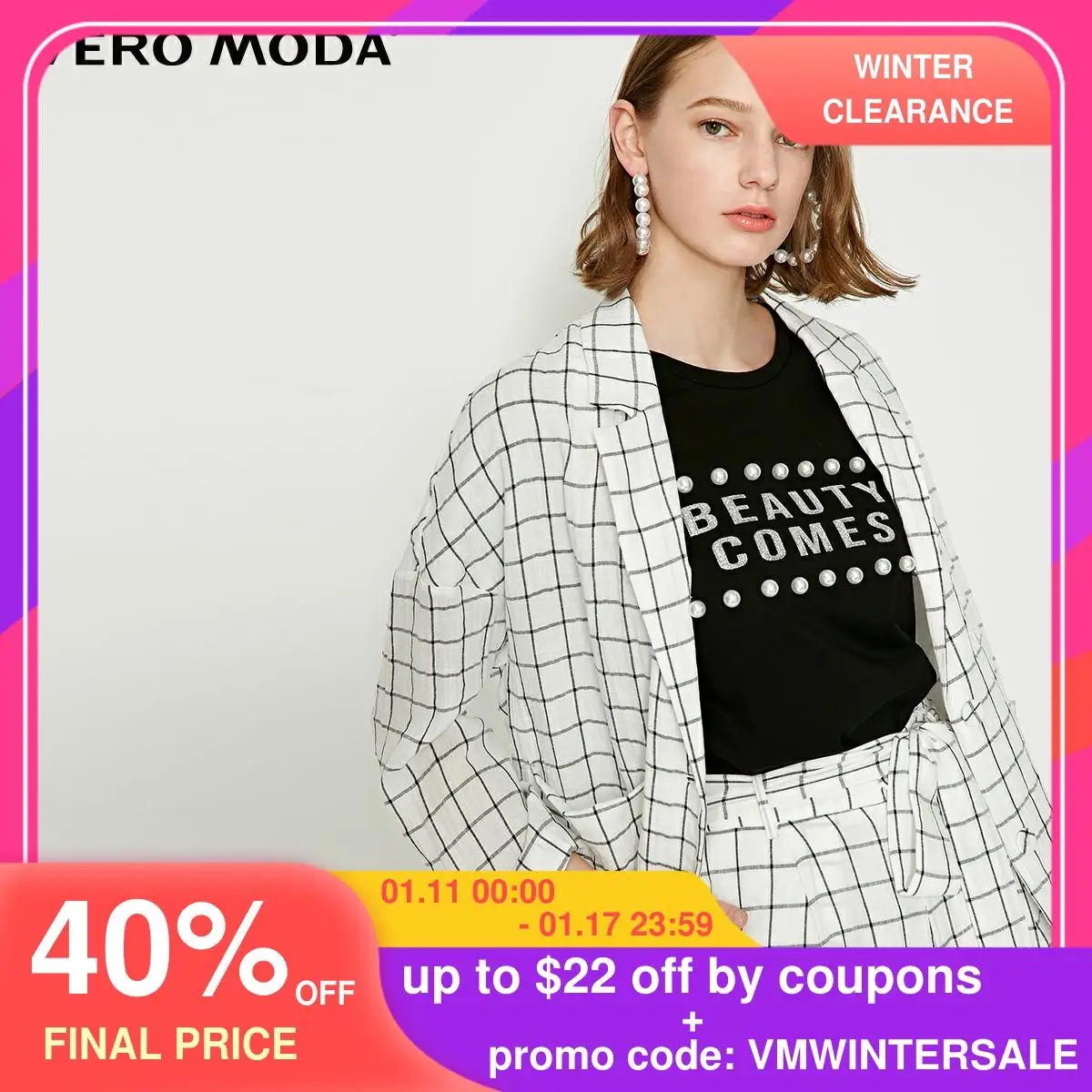 Женский клетчатый блейзер в винтажном стиле Vero Moda свободный с лацканами |