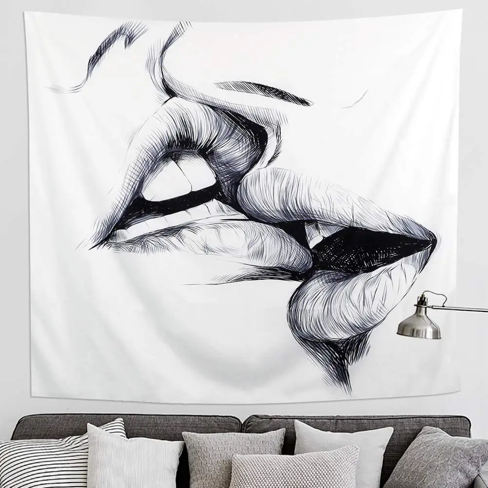 Abstract Sketch Art Kissing Lovers Tapestry Wall Hanging Blanket Bedroom Decor 