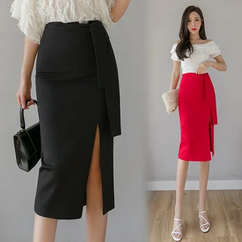 

Midi Skirt 2020 New Fashion High Waist Lace-Up Pencil Skirt Office Lady Elegant Bodycon Package Hip Skirt Plus Size 3XL