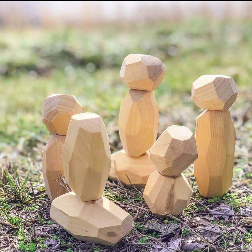 5/10/16pcs Wooden Balancing Building Stacking Rock Block Fun Toys Decoration
