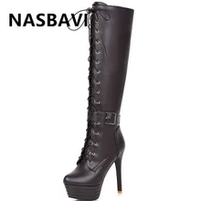 NASBAVI/Новинка; Лидер продаж; пикантные женские ботфорты выше колена; женские модные высокие сапоги на платформе с тонким каблуком, пряжкой и шнуровкой