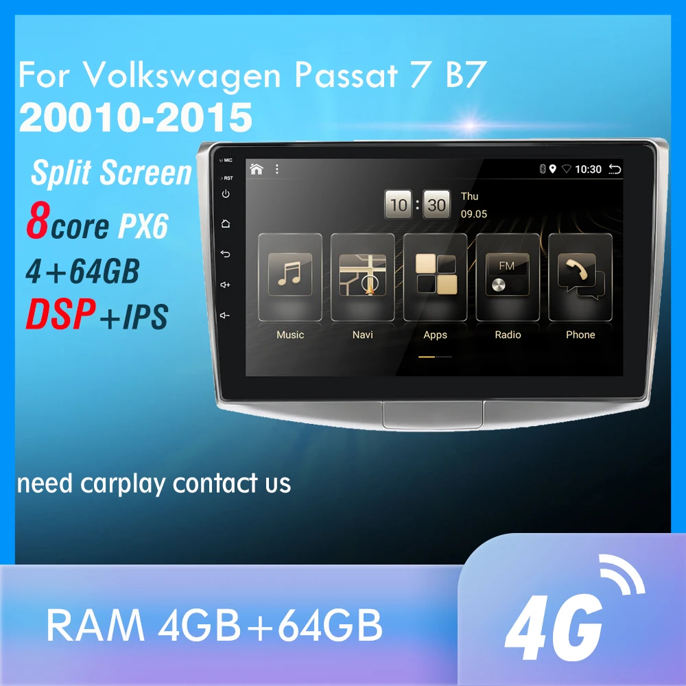 4G+ 32GB PX6 автомобильный мультимедийный плеер для Volkswagen Passat 7 B7 2010 2011 2012 2013 Android 9 радио авто навигация gps