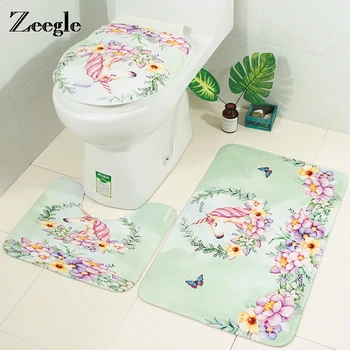 

Zeegle Unicorn Mats For Toilet Flannel Absorbent Bath Mat 3Pcs Bathroom Carpet Set Anti-slip Shower Mat Bathroom Rug Doormat