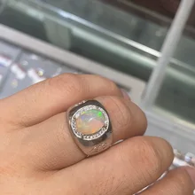 Große größe männliche ring natürliche opal edelstein ring für männer 925 sterling silber natürliche edelstein party geschenk liebe mann geschenk birthstone