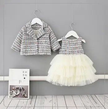 

12.18th Baby Girls Sets 2020 Spring Princess Sets Girls long sleeve coat Mesh vest Dresses Children's Sets 73-110cm Kids Sets
