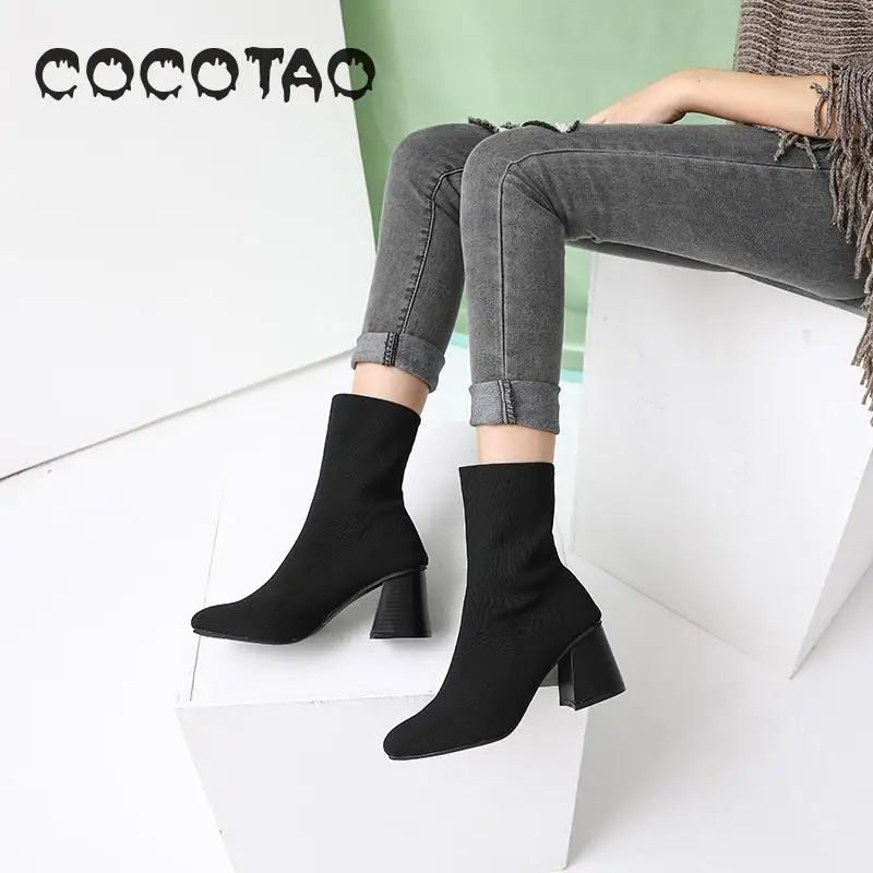 Sox/сапоги; сезон весна года; обувь на тонком толстом высоком каблуке; Джокер; вязаные красные женские ботинки; Ladi