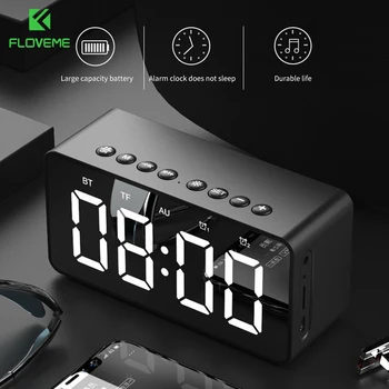 

FLOVEME Wireless Bluetooth Speaker Stereo Surround LED Mirror Alarm Clock Speaker Box for Phone Computer Support TF FM Portable