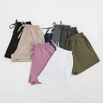 

Women Cotton Linen Shorts WomenVintage Loose Thin Wide Leg Women Shorts