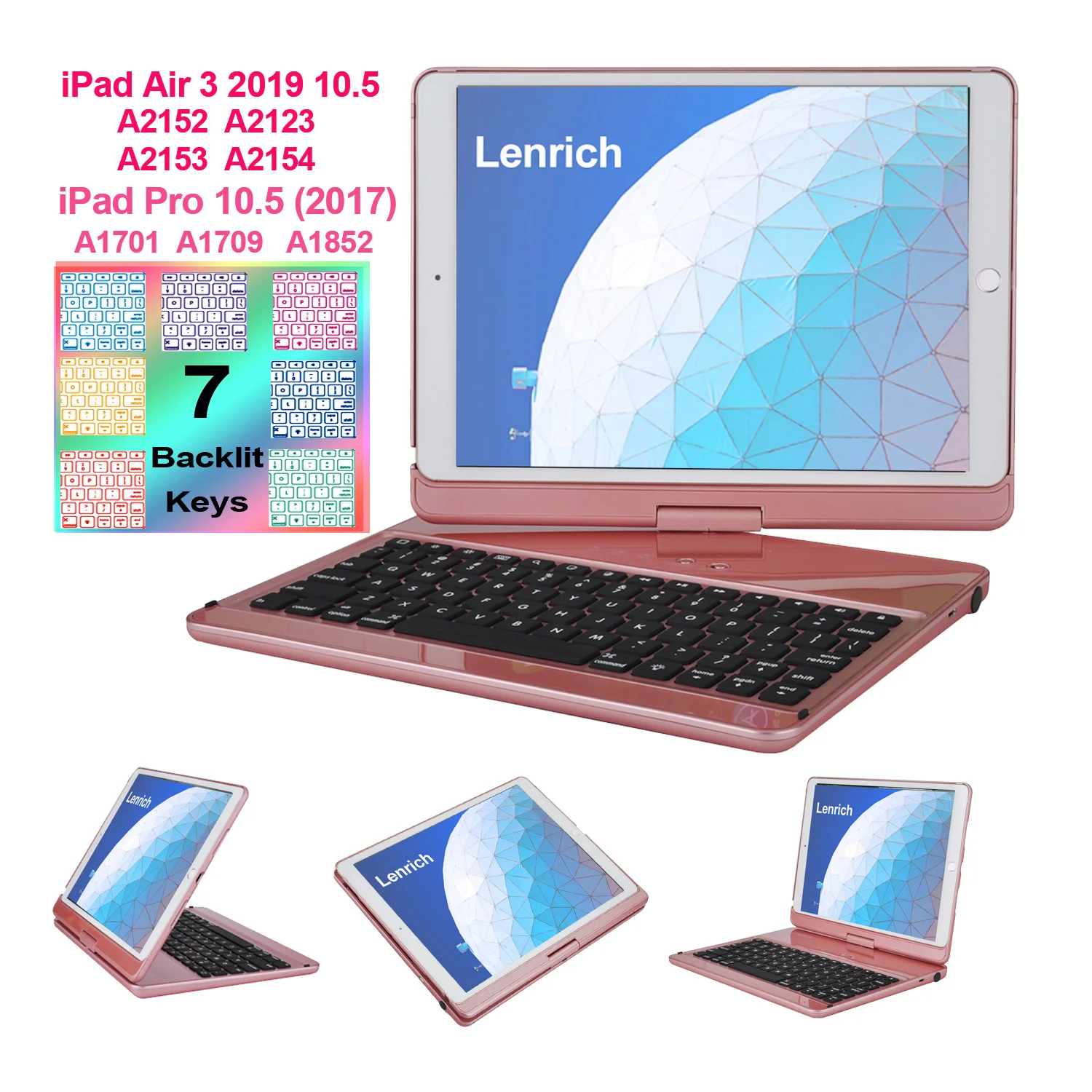 Для ipad air 3 2019 и Pro 10 5 дюймов с клавишами подсветкой пластиковый вращающийся на 360