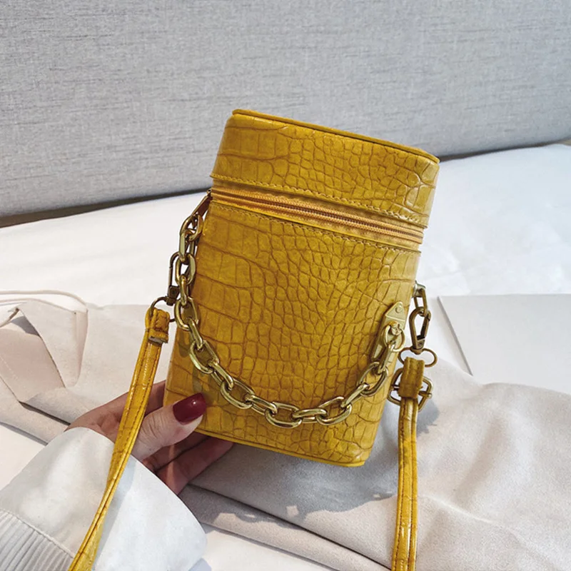 

Yellow stone pattern bucket bag for women 2020 clutch chain cross bags handbag leather purse crossbody hand bag bolsas de mujer