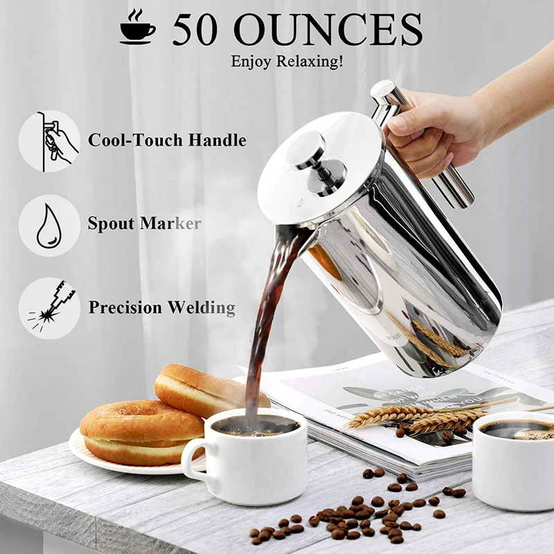 French Press Caffettiera francese 1l - Doppia parete a Acciaio